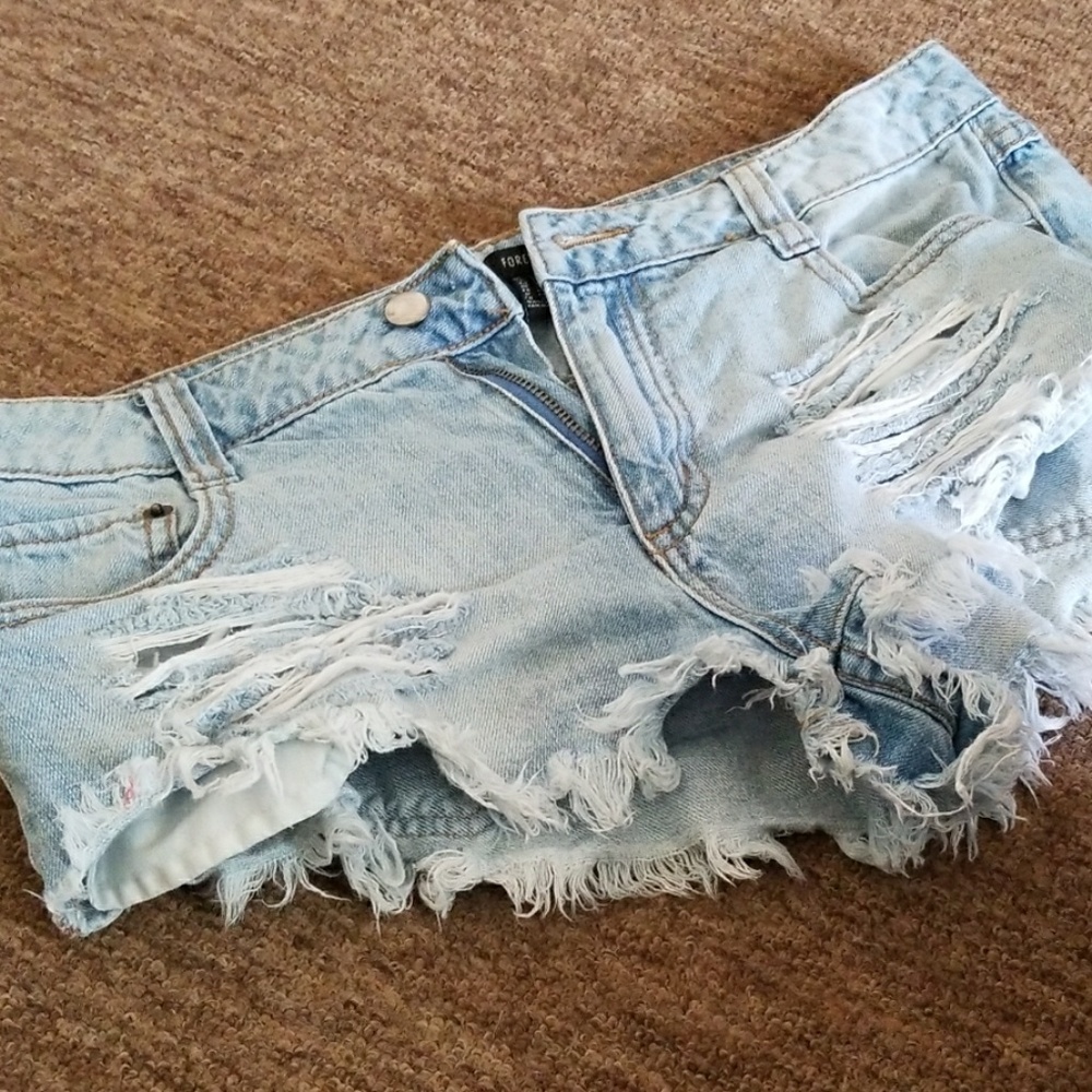 Distressed jean shorts